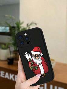 Funda navideña para phone 17 Pro Max con estampado de Papá Noel (compatible con las series 11, 16, 15, 14, 13, 12 y 11). Diseño festivo. Funda protectora de silicona suave a prueba de golpes. Para mujeres y niñas. - Negro - Ver 2