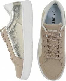 Niluber Star Sneakers For Women Low Top Cushioned White Gold Sliver Leopard Platform Sneakers Lace Up Red Glitter Platform Party ShoesChristmas - 金色 - 查看 9