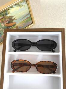 2 件椭圆形女士时尚眼镜，全新 Y2K 小框款式，适合夏季海滩度假、户外、旅行学院风，适合返校 - 2PC(黑灰 紅豆花茶片) - 查看 5