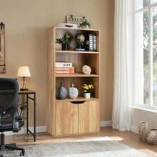 FurnitureR Estante de Exhibición Independiente Mesita de Noche de 2 Cubos con Gabinete de Almacenamiento de Fotos de Libros de Una Puerta, Estante De Almacenamiento Organizador Haya(Haya Big) - Multicolor - Ver 2