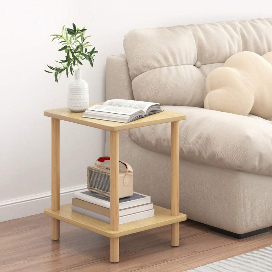 Tomnk End Table For Living Room, Side Table & Nightstand | Natural Finish, No-Tool Assembly, Multi-Functional Accent Table For Bedroom, Office, Apartment | Small Space-Friendly Wooden Stool Stand - Wood Color - View 1