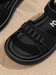 1双女童夏季新款珍珠设计时尚公主凉鞋，儿童软底鞋，幼儿沙滩鞋，时尚女童款 - 黑色 - 查看 6