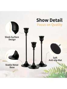 2 Sets/6pcs Matte Black Candle Holders, Suitable For Fireplace, Dining Table, Home Decor, Taper Candles, Christmas, Halloween - Black - View 8