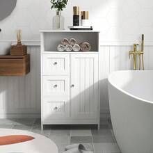 Bathroom Freestanding Storage Cabinet With 3 Drawers And 1 Door - White