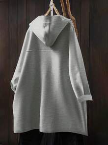Women's Fashion Casual Plain Pocket Front Button Hooded Coat, Everyday Wear