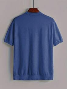 Men's Casual Solid Color Short Sleeve Pullover Knit Top, Spring/Summer - Blue - View 5