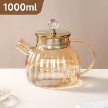 1 pieza Olla de agua fría de vidrio borosilicato de alta calidad, tetera resistente al calor para uso doméstico con colador, olla de agua fría de lujo con rayas verticales doradas y gran capacidad, juego de tazas de vidrio con diseño dorado para el hogar, juego de tetera con taza con asa para un lujoso salón, olla de agua fría de borosilicato de alta calidad, gran promoción de fin de año con precio con descuento, adecuado para regalos y suministros para el hogar/hotel - Multicolor - Ver 13