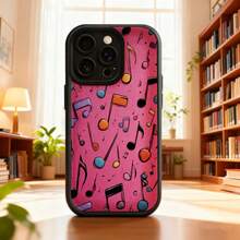 Cubierta de telefono con diseño musical rosa con notas musicales coloridas para uso diario en biblioteca o hogar Aplicable a teléfonos Apple y Galaxy. - Blanco - Ver 1