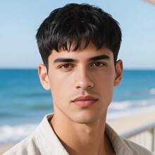 男士短款黑色假发，无需胶水，耐热，易于佩戴，高品质角色扮演万圣节假发