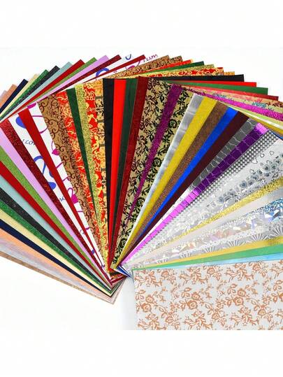 50 Stück A6 holografisches & geprägtes Textur Scrapbooking Papier Set - Premium Kunstpapier für Grußkarten, Collagen, Thanksgiving DIY, Weihnachtskarten, Neujahrsbasteln, Fotografie Requisiten, Winter Bastelpartys
