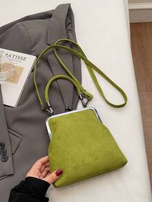 Túi xách da lộn cổ điển thời trang thu đông 2025 mới, túi đeo vai nữ có thể tháo rời, có ví cài nút. Túi đeo chéo màu xanh lá cây trang trí đinh tán đơn giản - màu xanh lá - Xem 8