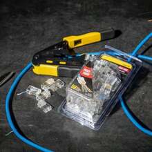Klein Tools VDV226-110 Ratcheting Modular Data Cable / Wire Stripper / Wire Cutter For RJ11/RJ12 Standard, RJ45 Pass-Thru Connectors(Crimper & 50 Plugs) - Multicolor - View 6