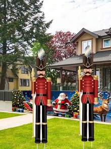 2 Stücke große Plastik Nussknacker Gartendekoration für den Außenbereich, mit Erdspießen, 99 cm, perfekt für Weihnachts-Rasendekoration, Nussknacker Soldaten-Stil Schild, ideal für Feiertags-Gärten, Terrassen und Gehwege, Weihnachtsdekoration (klassischer Stil)