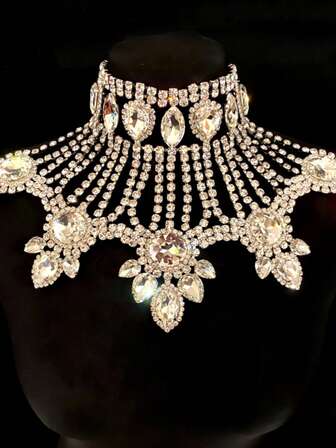 波西米亚风奢华流苏项链，性感闪亮水晶超长项链配饰，适合女性参加派对