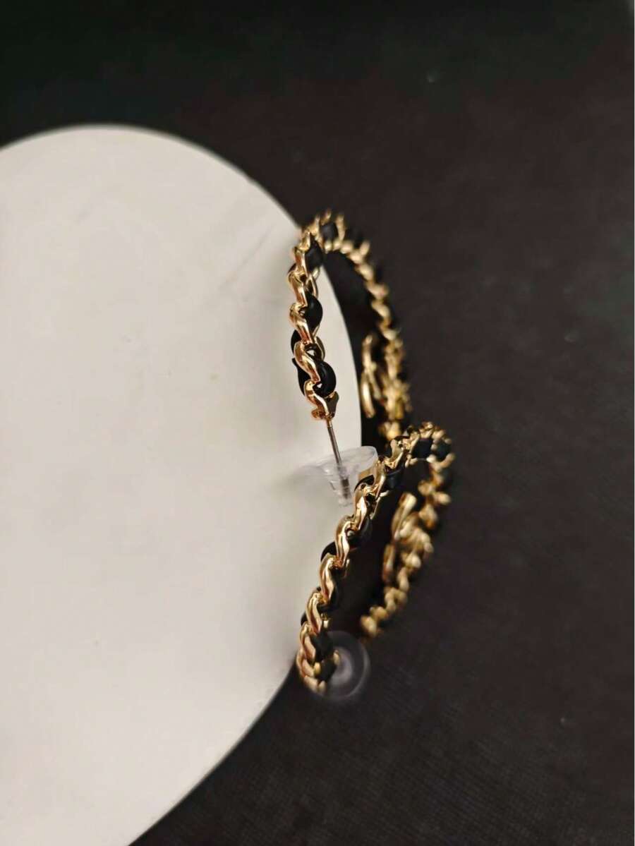 1 Pair Exaggerated Chain C-Shaped Hoop Earrings, Creative Design - Woven Letter Earrings - View 1