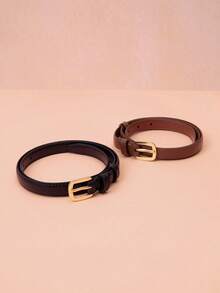 Hatastic 2条简约纯色休闲复古PU皮腰带，女士款，适合搭配牛仔裤和裙子，宽度1.8厘米，秋季，音乐节礼物 - 彩色 - 查看 3