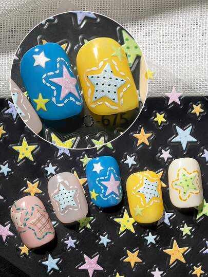 A Colorful And Cute Nail Sticker, Simple And Fun, With Stars Of Different Colors, Suitable For Personal DIY And Stars