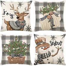 Juego de 4 fundas de almohada de Navidad , 45 x 45 cm funda de cojín de lino para sofá,Patrón de Navidad Cojín Sofá Decoración, Adecuado para sofá, cama, hogar, automóvil, interior, exterior (J) - L - Ver 8