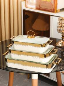 1 Set Ceramic Plates, Suitable For Dining Room, Living Room, Kitchen, Tableware, Baking Tray, Casserole, Soup Pot, Applicable For Bread, Turkey, Cheese, Pizza, Outdoor, Wedding, Party, Gift, Birthday