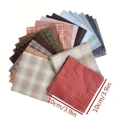 50개, 10*10cm/3.9*3.9in 복고풍 일본 및 한국 루즈 컷 및 염색 DIY 수제 직물 사염 직물 격자 무늬 작은 천 조각 천 그룹 천 머리 아기 옷 크리스마스 선물, 크리스마스