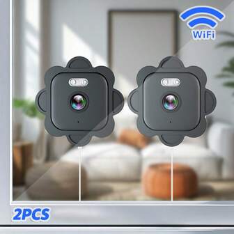 SZSINOCAM-2PCS - Cámara de ventana para vigilancia doméstica, cámara WiFi de 2.4 GHz, inteligencia artificial para detección de personas y movimiento, visión nocturna a color, función de alarma, alimentación USB, grabación 24/7, almacenamiento en la nube/tarjeta SD, fácil instalación (no se requieren herramientas), vigilancia doméstica, monitoreo moderno, diseño elegante, detección de movimiento.