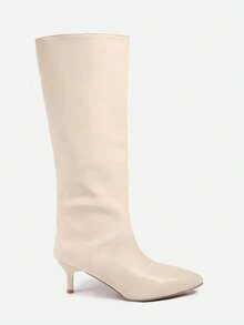 Fall/Winter Button Patchwork Convertible Knee-High Boots, 2025 Summer New Sexy High Heel Fashion Boots For Women, Pointed Toe Stiletto,Kitten Heels - Beige - View 4