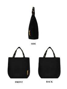 Yves Saint Laurent 女士黑色帆布手提包，大号敞口购物袋，饰有金色Logo和提花肩带，时尚单肩包 - 黑色 - 查看 5