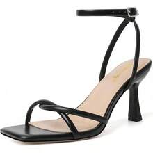 RIBONGZ Women's Heeled Sandals Square Open Toe Kitten Strappy Heels With Ankle Strap Elegant Summer Wedding Party Evening Prom Daily Wear Lace Up Dress ShoesChristmas - 黑色 - 查看 12