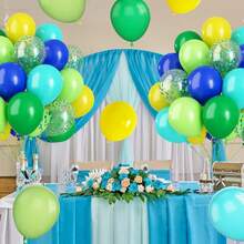 31/56/87/122 بالونة باللون الأخضر والأزرق، بالونات لاتكس سميكة بقطر 12 بوصة باللون الأزرق الملكي والأخضر الليموني والأصفر، بالونات مزينة بالبريق الأخضر لحفلات عيد الميلاد بموضوع الغابة والديناصورات، حفلات الكشف عن نوع الجنين، التخرج، الزفاف، المعمودية - أزرق، أخضر، أصفر - مشاهدة 3