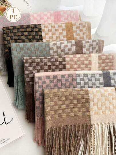 1 Stück klassischer karierter, warmer Schal, Kunstkaschmir, unisex, mit Quasten, geeignet für den Alltag, Herbst/Winter