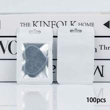 50个粉色包装袋，透明展示袋，适用于悬挂配件，自封袋，适用于电缆、化妆品，全息包装袋 - 白色 - 查看 5