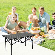 Mesa de campamento plegable portátil con mesa plegable, adecuada para camping de barbacoa de picnic al aire libre - Negro - Ver 7