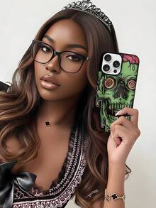1pc Halloween Style, Green Zombie Skull Pattern, Magnetic Clear Phone Case , Premium Feel, Never Yellowing, 1800 Gauss Strong Magnet, Shockproof Protection, Holiday Gift For Girlfriend Or Self-Use, Compatible With IPhone 17/16/15/14/13/12/11/XR/XSMAX/XS/X Series& Galaxy S25/S24/S23/S22 Series - 黑色 - 查看 3