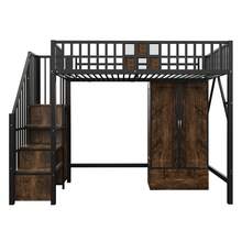 Metal Loft Bed 90 X 200 Cm With An Original Wooden And Metal Mesh Balustrade Design, Including A Large Wardrobe, Drawers And A Storage Ladder, Black - Black - View 2