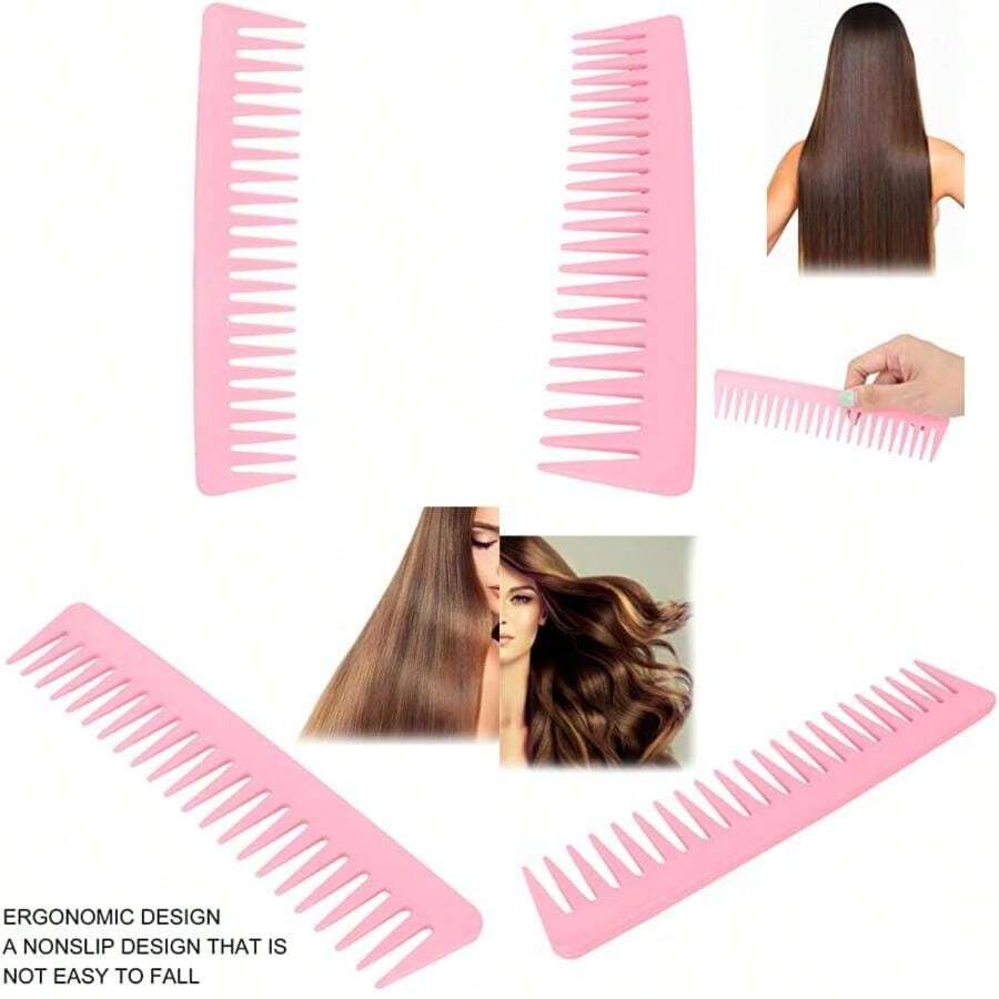 Peine de Dientes Anchos, Cabello Grande Redondeado, Peine Desenredante sin Mango para Cabello Rizado, Cabello Húmedo y Seco ()(Rosa) - Multicolor - Ver 1