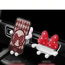 1pc Cute Polka Dot Bowknot Phone Holder - Dashboard Air Vent Clip, Adjustable Gravity Sensor Smartphone Stand With Suction Cup/Bracket, Hands-Free Navigation Compatible With Most Vehicles (Pink/Red) Compatible With IPhone, Android Phone, Gift For Birthday, Family, Friends For Summer Gifts Birthday Driving Car Accessories Car Phone Holder Air Vent Phone Holder Strong Load-Bearing - Multicolor - View 1