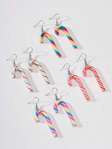 4 pares de aretes de caramelo navideños, regalo de Navidad lindo para niñas, aretes de arcilla polimérica para fiestas navideñas, joyería navideña elegante y adorable