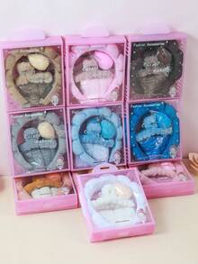 5件套女孩海绵SPA发带腕带，带毛绒爪夹礼盒，发饰套装，精美礼盒包装，适合派对礼物和日常使用 - 彩色 - 查看 1