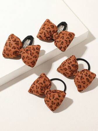 4pcs Leopard Print Bow Hair Clips + Bow Hair Ties Vintage Side Clip Versatile High Ponytail Hair Accessories For Women, Headpiece, Claw Clips