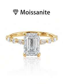 1pc Women's Wedding Ring, Minimalist Rectangular Ring, 2g 925 Sterling Silver, 2 Carat Moissanite, Bohemian Palace Style, Engagement, Wedding, Anniversary, Valentine's Day Gift, Comes With Moissanite Certificate And Elegant Gift Box