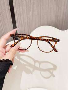 Gafas de mujer con lentes planos de estampado de leopardo versátil y de moda, adecuadas para el lugar de trabajo - transparente - Ver 2