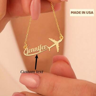 Custom Stainless Steel Airplane Name Necklace - Women's Custom Jewelry, Suitable For Everyday Wear And Gifting, Featuring An Elegant "Jennifer" Font Design, Perfect For Birthdays, Graduations, Or Casual Occasions.
