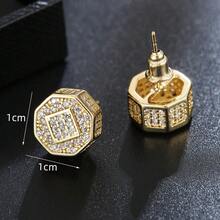 2pcs Luxury Square Stud Earrings, Unisex Hip Hop Cubic Zirconia Earrings, Gold Plated, Party/Birthday/Valentine's Day Jewelry Gift For Boyfriend, Husband, Couples - Earrings - View 26