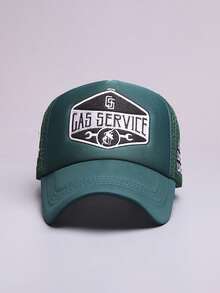 1 pieza Gorra de utilidad de estilo urbano para hombres, gorra de malla vintage con bordado de letras "GASSERVICE" americana - A - Ver 1