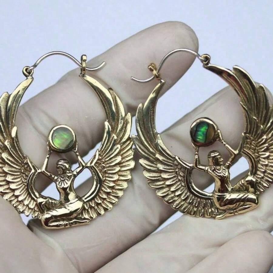 Mythical Ancient Egypt Muse Green Crystal Pendant Earrings Ladies Fashion Personality Jewelry Earrings Gift
