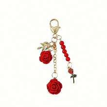 1pc Single Red Rose & Camellia Resin Keychain With Gold Lobster Clasp - Elegant Car Key Chain, USB Disk Holder, Mother's Day Gift For Women, Cute Keyring - Multicolor - View 3