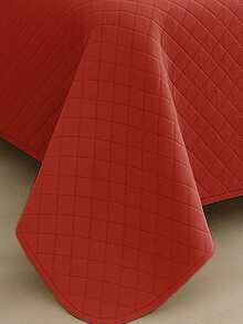 Colcha Cobre Leito Casal Padrão 01 Peça 170 Fios Avulso Matelado Luxo Slim Cores Lisas Clean - Vermelho - Visão 6