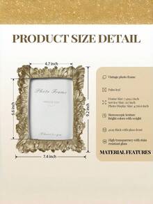 1pc Gold Color Photo Frame, Handmade Resin Material Decorated With Succulent Plants And Gold Palm Leaf Texture, Elegant Retro Design, Home Decor Picture Frame, Suitable For Wall And Tabletop Display - Multicolor - View 4