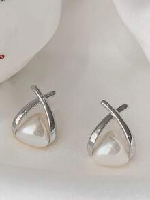 1對時尚高級仿珍珠魚型女士優雅日常耳釘 - 銀色 - 查看 5