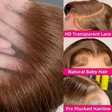 Peluca de cabello humano brasileño virgen de 30 pulgadas con encaje HD 13x4 13x6 5x5, densidad de 200, pre-recortada y pre-despuntada, color marrón oscuro chocolate #4, cabello liso con encaje HD, peluca frontal de cabello humano brasileño, peluca frontal de encaje sin pegamento de 8 a 34 pulgadas para mujeres - Marrón - Ver 5